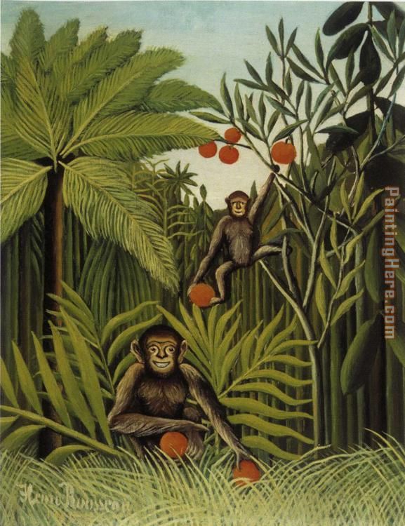 Two Monkeys in the Jungle painting - Henri Rousseau Two Monkeys in the Jungle art painting